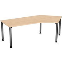 Geramöbel Flex höhenverstellbarer Schreibtisch buche, anthrazit L-Form, 5-Fuß-Gestell grau