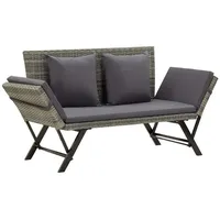 VidaXL Gartenbank mit Auflagen 176 cm Grau Poly Rattan