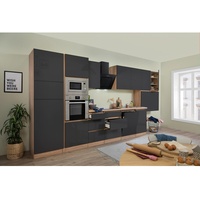 Respekta Premium Küchenzeile Grifflos 445 cm Grau Hochglanz-Eiche Sägerau