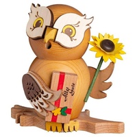 Kuhnert - Rauchfigur/Räucherfigur - Eule Gratulant aus Massivholz -