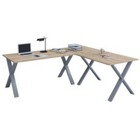 VCM my office Lona Schreibtisch sonoma-eiche rechteckig, X-Fuß-Gestell silber