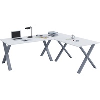 VCM my office Lona Schreibtisch weiß rechteckig, X-Fuß-Gestell silber