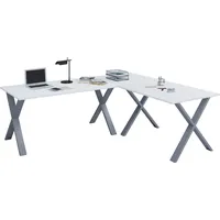 VCM my office Lona Schreibtisch weiß rechteckig, X-Fuß-Gestell silber