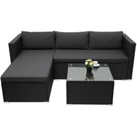 Mendler Poly-Rattan Garnitur HWC-F57, Balkon-/Garten-/Lounge-Set Sofa Sitzgruppe schwarz, Kissen