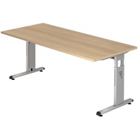 Hammerbacher höhenverstellbarer Schreibtisch eiche rechteckig, C-Fuß-Gestell silber 180,0 x