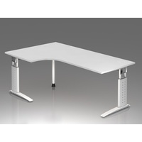 Hammerbacher Schreibtisch weiß L-Form, C-Fuß-Gestell weiß 200,0 x 80,0/120,0