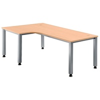 Hammerbacher QS82 höhenverstellbarer Schreibtisch buche L-Form, 5-Fuß-Gestell silber 200,0
