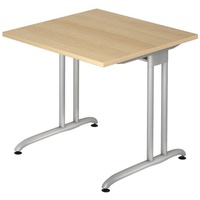 Hammerbacher Schreibtisch eiche quadratisch, C-Fuß-Gestell silber 80,0 x 80,0