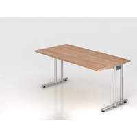 Hammerbacher Schreibtisch nussbaum rechteckig, C-Fuß-Gestell silber 160,0 x 80,0
