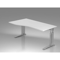 Hammerbacher Schreibtisch U-Serie, weiß - silber, höhenverstellbar, 180 x