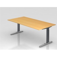 Hammerbacher Schreibtisch, C-Fuß 200x100cm Buche/Graphit-Alu poliert,