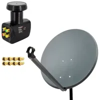 PremiumX 80cm Satellitenschüssel Stahl Anthrazit Satellitenantenne SAT Quad LNB