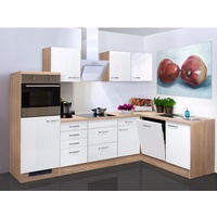 Flex-Well Exclusiv Winkelküche Valero 280x170 cm Hochglanz Weiß-Sonoma Eiche