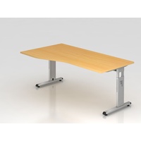 Hammerbacher Gradeo höhenverstellbarer Schreibtisch buche Trapezform, C-Fuß-Gestell silber 180,0