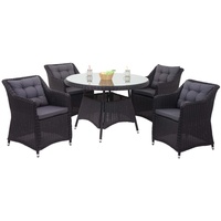 Mendler Poly-Rattan Garnitur HWC-F51, Garten-/Lounge-Set Sitzgruppe Tisch+4xStuhl, rundes Rattan