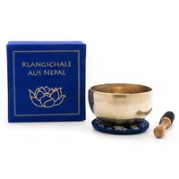 Klangschalen-Center Klangschale in blauer Geschenkbox S mit Lotus-Aufdruck und