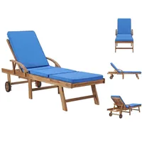 VidaXL Sonnenliege mit Auflage Massivholz Teak Blau