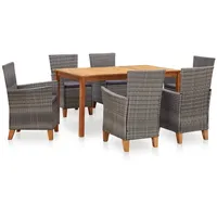 VidaXL 7-tlg. Essgruppe Poly Rattan und Massivholz Akazie Grau
