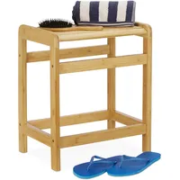 Relaxdays Badhocker Bambus, natürliche Optik, Sitzhocker für Garderobe, Blumenhocker,