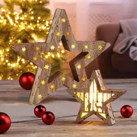 Haushalt 2er Set Dekorative Holzsterne mit LED Lichtern