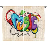 ABAKUHAUS Retro Rustikaler Vorhang, Musik Graffiti Hip Hop, Wohnzimmer