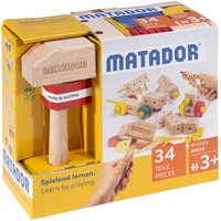 Matador Maker M034 Baukasten, Holz, 34 Teile, Konstruktionsbaukasten-Einstiegskasten, ab