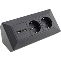 ChiliTec 2-Fach Steckdosenblock+ 2X USB,anthrazit - Grau