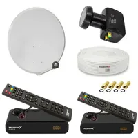 PremiumX Satelliten-Komplettanlage für 2 Teilnehmer 60cm Satellitenschüssel Twin LNB
