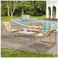 Casa.pro Gartenmöbel Set 4-teilig mit Polsterkissen Holz/Khaki