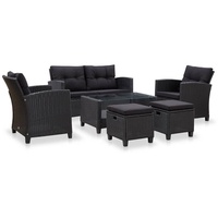VidaXL 6-tlg. Garten-Sofagarnitur mit Auflagen Poly Rattan Schwarz