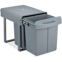 Relaxdays Einbaumülleimer 3-Fach, ausziehbar, Küchenmülleimer für Unterschrank, ABS, Grau