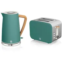 Swan STP2090GRENEU Set Frühstückskocher, kabellos, 1,7L Toaster Breitschlitz, 2