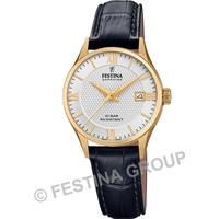Festina Uhr F20011/1 Swiss Made Gold Edelstahl Case SchwarzLeder