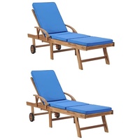 VidaXL Sonnenliegen mit Auflagen 2 Stk. Massivholz Teak Blau