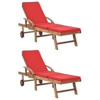 VidaXL Sonnenliegen mit Auflagen 2 Stk. Massivholz Teak Rot