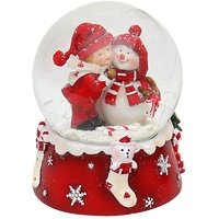 Dekohelden24 Schneekugel, Schneemann mit Kind, rot weiß, Maße H/B/Ø