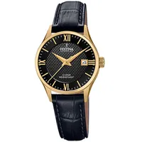 Festina Damen F20011/4 Swiss Made Gold Edelstahl Case SchwarzLeder