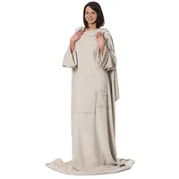 ZOLLNER Kuscheldecke mit Ärmeln Fußtasche, beige 170x200 cm, Oeko-Tex®