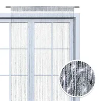 Wometo Faden-Vorhang Glitzer-Vorhang 90x245 - Silber-Silber glänzender Deko Schal