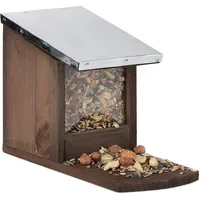 Relaxdays Eichhörnchen Futterhaus, Metalldach, Eichhörnchenhaus zum Stellen, dunkelbraun