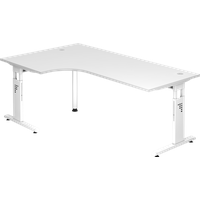 Hammerbacher Ecktisch 200x120cm 90° Weiß/Weiß OS82, 200 x 80,0/120,0