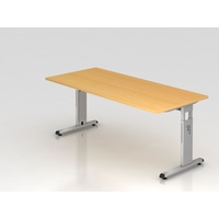 Hammerbacher höhenverstellbarer Schreibtisch buche rechteckig, C-Fuß-Gestell silber 180,0 x