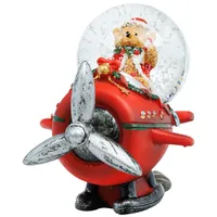 SIKORA SK42 Kleine Glas Deko Schneekugel Weihnachtsbär im Flugzeug