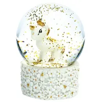 SIKORA SK09 Kleine Glas Deko Schneekugel Einhorn Weiss Gold