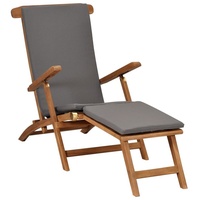 VidaXL Liegestuhl mit Auflage Dunkelgrau Massivholz Teak