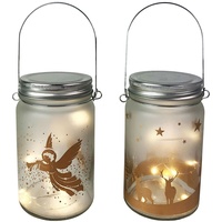 Mojawo 2er Einmachglas mit LED Lichterkette Weihnachtsmotiv-M76838
