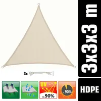 AMANKA UV Sonnensegel 3x3x3 HDPE Dreieck Sonnenschutz Überdachung Balkon