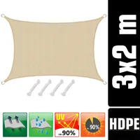 AMANKA UV Sonnensegel 3x2 HDPE Rechteckig Sonnenschutz Überdachung Garten