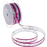 Deko AS GmbH Weihnachtsband mit Sternchen - Fuchsia/Silber -