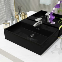 VidaXL Waschbecken mit Hahnloch Keramik Schwarz 51,5 x 38,5